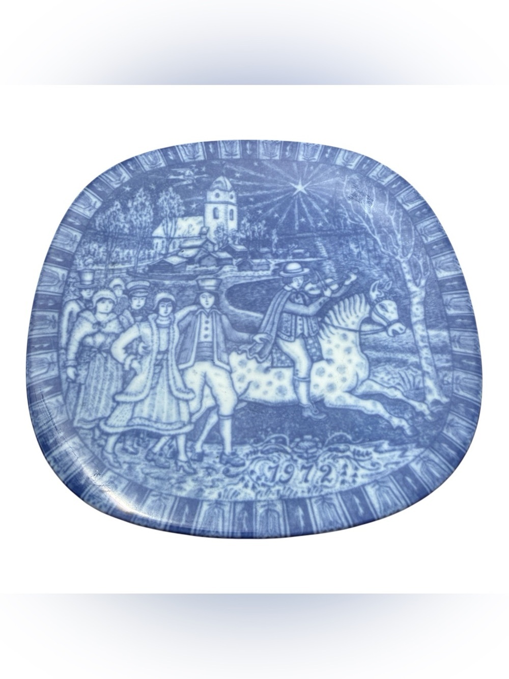 Rorstrand Julen 1972 Sweden Christmas Collector Plate Blue White Scandinavian 8”